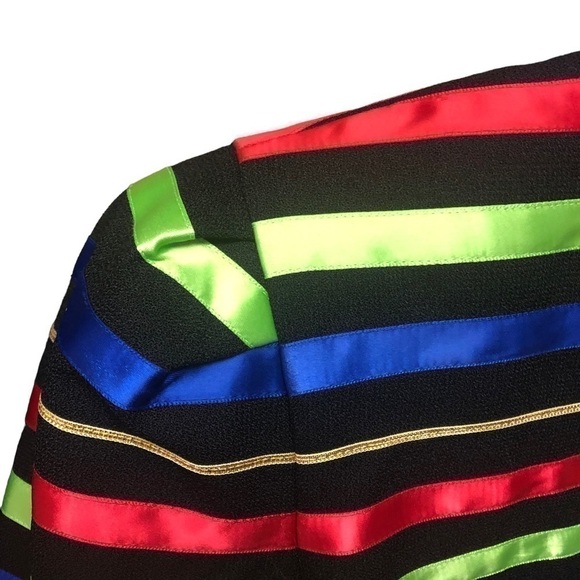 VTG 80s Jacqueline Ferrar Holiday Ready  Dressy Striped Cropped Jacket Med 10 - Picture 7 of 9